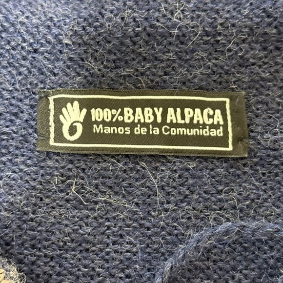 Manos Comunidad Baby Alpaca Knit Hoodie Tassel Aztec Sweater Blue Womens Size S - Picture 4 of 6